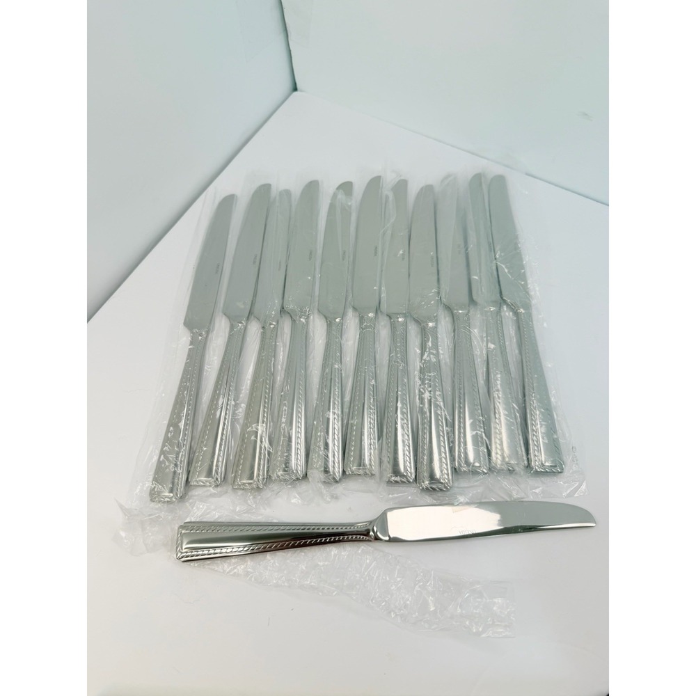 Lot of 12 Oneida Flourish Stainless 18/10 Dinner Knives Rope Trim 9.5" Unused